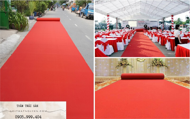 Về cơ bản thì thảm event thường có màu trơn và loại thảm nỉ đỏ là loại được sử dụng nhiều nhất