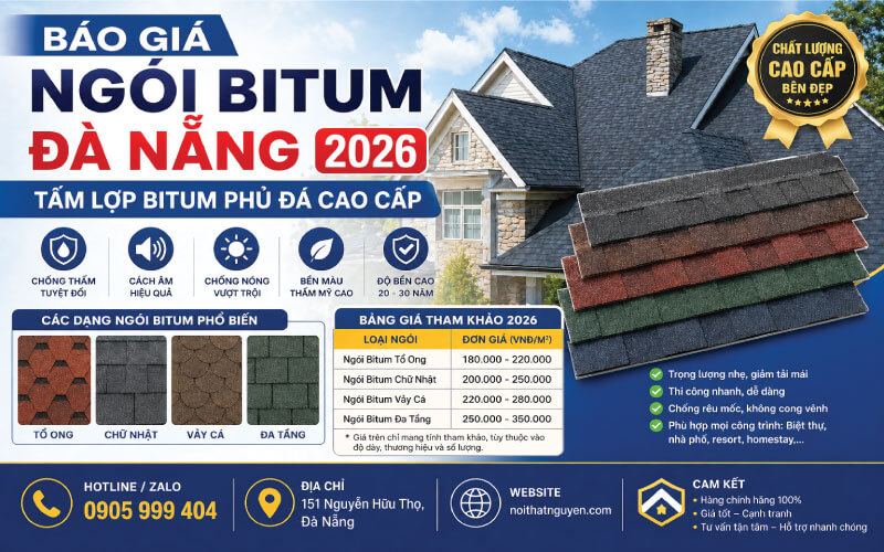 Báo Giá Ngói Bitum Đà Nẵng 2026, Tấm Lợp Bitum Phủ Đá