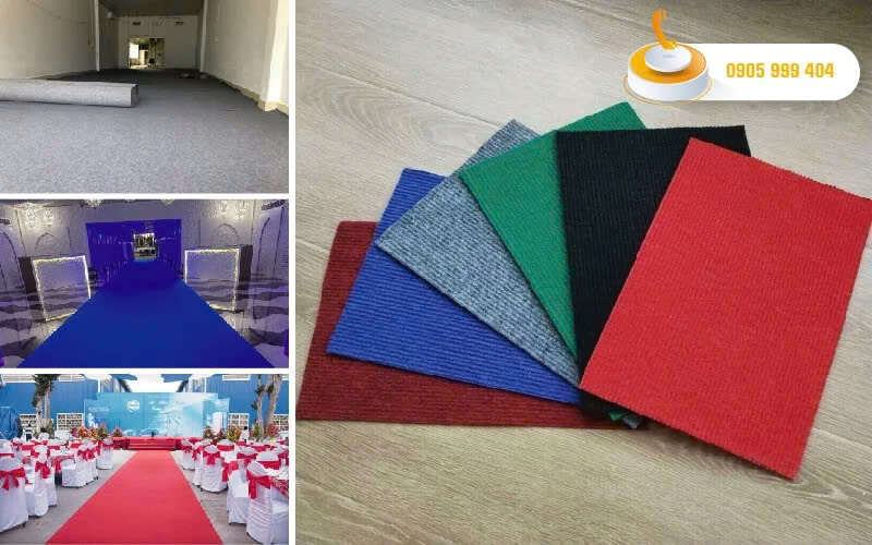 Thảm nỉ sự kiện thường được làm từ sợi Polyester ép mỏng, có độ dày giao động từ 2mm đến 5mm, mặt thảm mềm, dễ làm phẳng, dễ cuộn lại khi thi công.