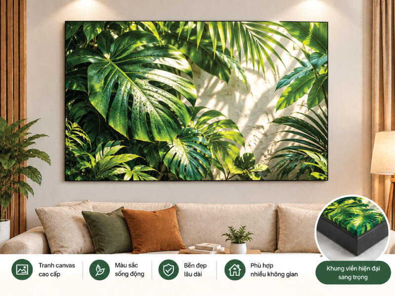 Tranh Canvas Lá Nhiệt Đới Tươi Xanh