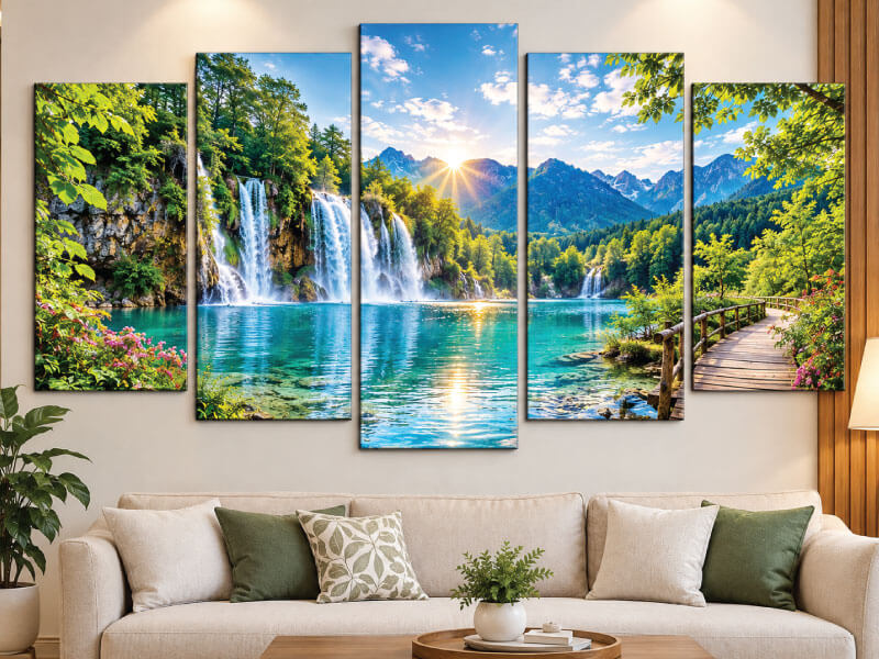 Tranh Canvas Thác Nước Hồ Xanh